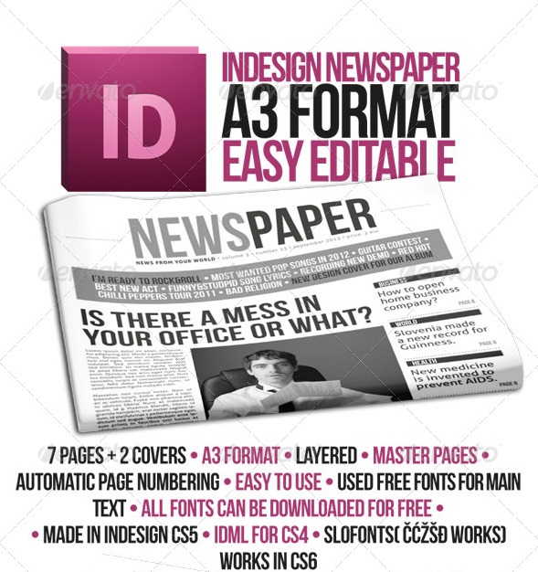 indesign modern newspaper magazine template a3