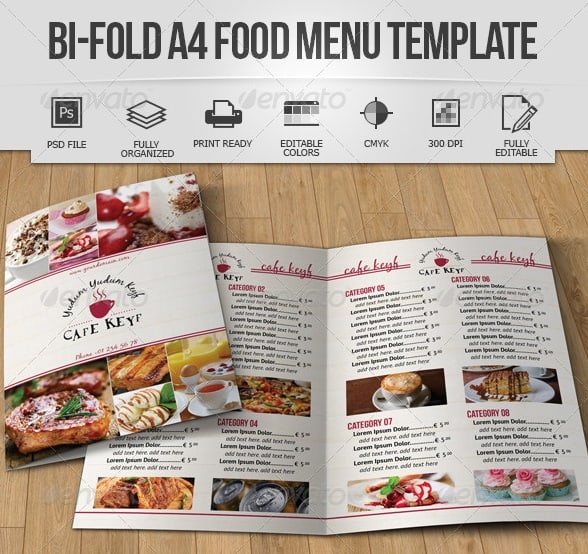 bi-fold a4 food menu template