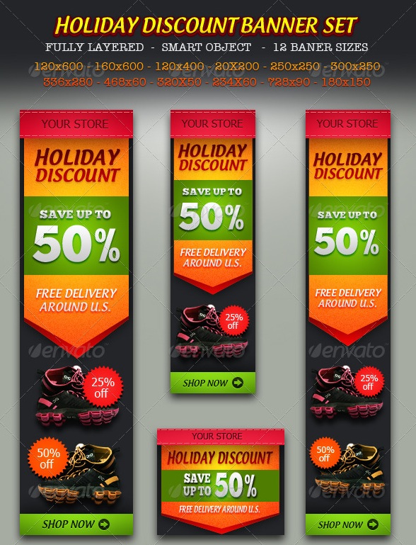 Holiday Discount Online Store Banner ad Set