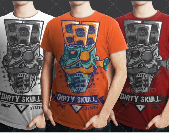 Dirty Skull Music System T-shirt Designs