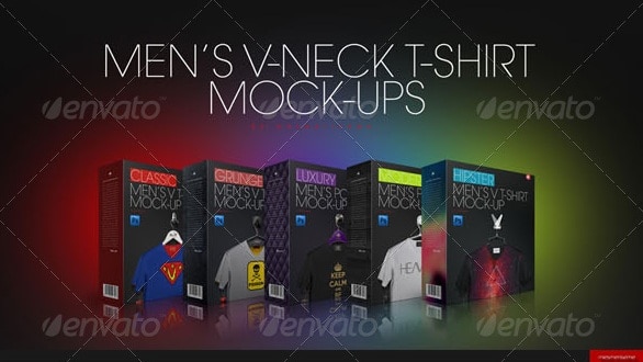 men's v-neck t-shirt 5 scenes mock-up - apparel mockups