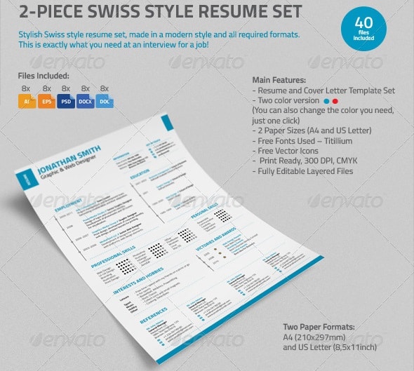 2-piece swiss style resume set - Resume/CV Templates