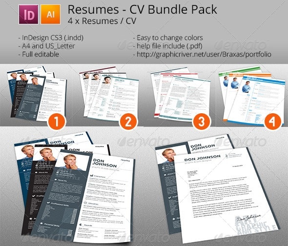 4x resume / cv - bundle pack - Resume/CV Templates
