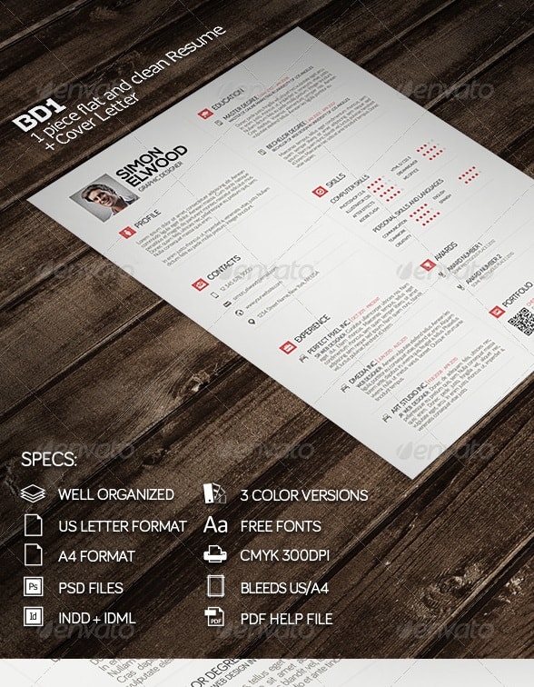 bd1 - 1 piece flat and clean resume - Resume/CV Templates