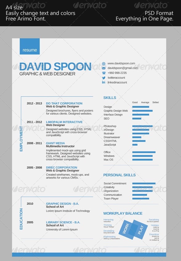 Clean One Page Resume Templates is very easy to customize. Come with ...