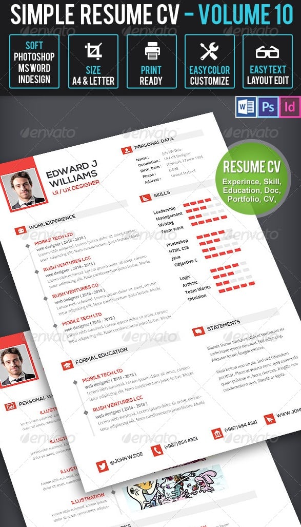 clean resume cv volume 10 - Resume/CV Templates