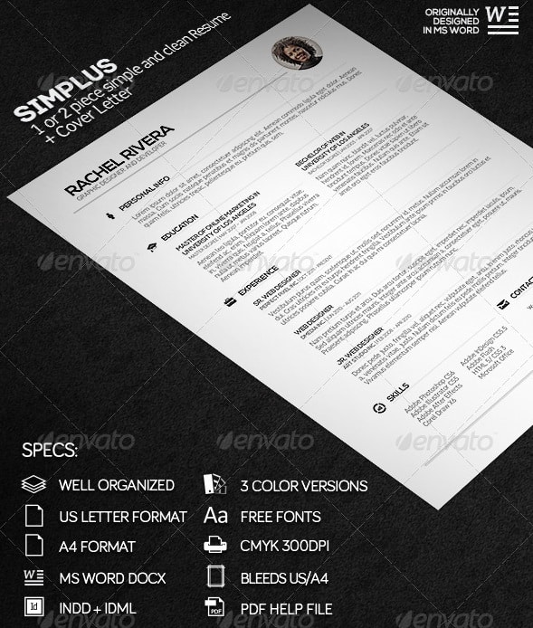 simplus - 1 or 2 piece simple and clean resume - Resume/CV Templates